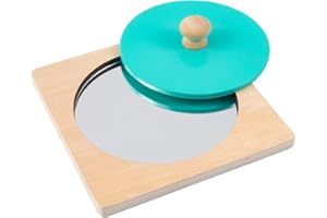 ANTIC DUCK Peekaboo Knob Puzzle Montessori Mirror - Newborn Infant Toddler Sensory Development Baby Mirror Toy, Learn Colors & Shapes Interactive Tummy Time Mirror for Babies 0-6-12 Months