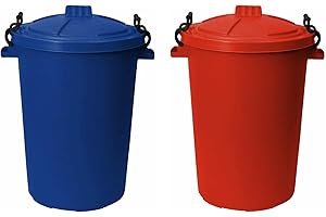 TENLITE (Set of 2) 50 Litre Blue and Red Heavy Duty Plastic | Clip on Lock Lid Bin | Indoor or Outdoor Rubbish, Home Garden Waste or Storage of Horse Feed - Made In U.K.