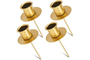 SPRINLOT 4X Kerzenhalter Adventskranz, Stabkerzenhalter Gold mit Teller, Kerzenständer Stabkerzen, Adventskerzenhalter Metall Kerzenleuchter, Kerzenteller für Adventskranz Weihnachten