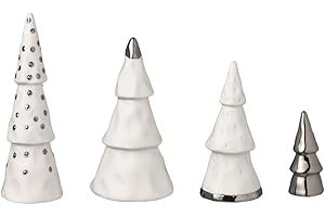 UNBEKANNT Räder 88683 Winterzeit - Weihnachtswald - Dekotannen - 4 er Set - Porzellan - weiß/Silber