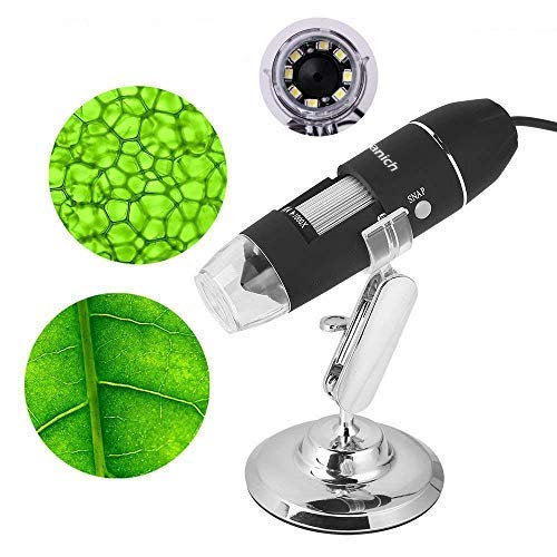 Kranich USB Microscope Numérique 1000x Grossissement Endoscope avec 8 LED 720p Support et Adaptateur Portable Compatible avec Windows Android