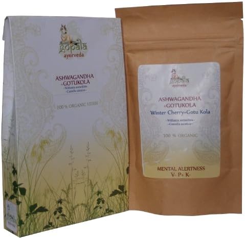 Organic Ashwagandha + Gotukola 108 Vegetarian Capsules 500mg each Winter Cherry (Withania somnifera) Gotu Kola (Centella asiatica) USDA Certified Organic