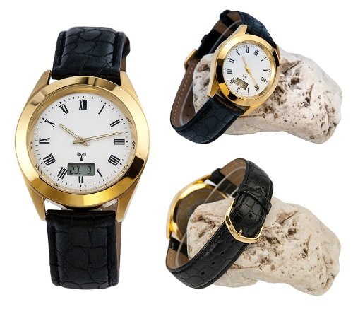 Funkarmbanduhr mit Edelstahlhuse Lederarmband Funkwerk DCF77 Funkuhr 5.450.210