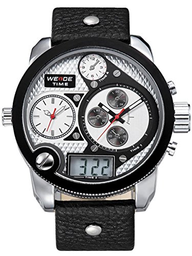 Alienwork DualTime Analog-Digital Armbanduhr Multi-funktion LCD Uhr XXL Oversized silber schwarz Leder OS.WH-2305-2 Alienwork DualTime Analog-Digital Armbanduhr Multi-funktion LCD Uhr XXL Oversized silber schwarz Leder OS.WH-2305-2