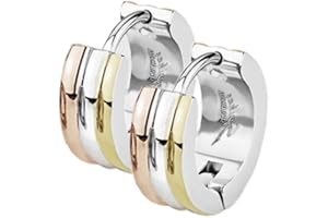 viva-adorno 1 Paar Damen Klappcreolen Hoop Ohrringe dreifarbig Edelstahl Tricolor Rosegold Gold Creolen ER94_Tri