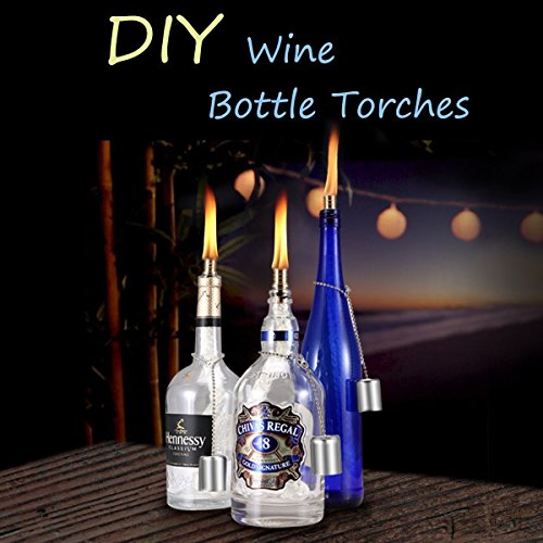 LANMU 3 Stück Wein Flasche Tiki leitet Kit, Tiki Fackel Dochte, Wein Flasche Wicks (With Cover) - 6