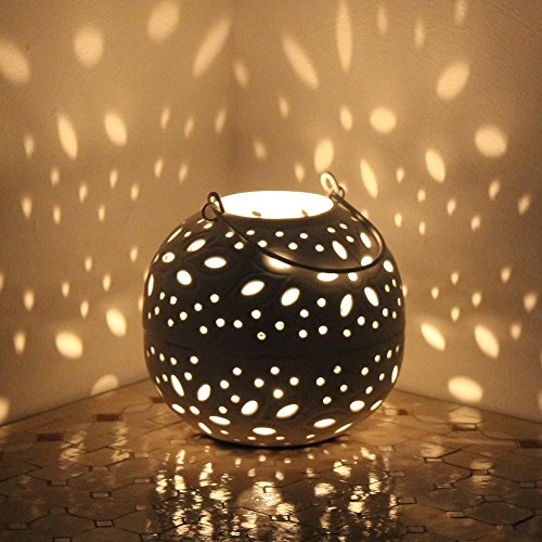 Windlicht weiss Laterne Shabby Gartenlaterne rund Teelicht Kugel PILVI 2 Grössen (L = ø 14,5cm/H 15,5cm)