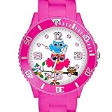 Taffstyle Kinder Armbanduhr Silikon Sportuhr Bunte Sport Uhr mit Blumen Eulen Familie Motiv Analog Quartz Little 34 mm Pink