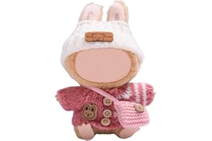 JIASHA Bekleidung für 17cm Labu Plüsch, Kuscheltier Kleidung Outfit, Labu Kleidung Zubehör, Accessoires für Labu Plüsch mit Strickmütze und Tasche(Puppen Nicht Enthalten) (Rosa)