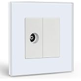 BSEED EU Standard Wall Plug 1/2 Coaxial TV Antenna and 1/2 Panel Blank Glass Frame White 86mm