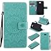 Produktbild Hozor PU Leder Hülle für Samsung Galaxy J7 Prime 5.5 zoll Embossing Prägung Blumen Muster Ledertasche Weiche TPU Soft Rückseite Abdeckung Handytasche Bumper Schutzhülle Brieftasche Flip Case Wallet Cover Bookstyle Handyhülle Tasche Anti-Scratch Shell Folio Klapphülle mit Standfunktion Magnetverschluss und Kredit Kartenfächer - Hellgrün