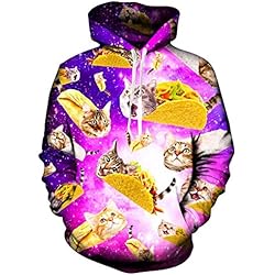 Casual Sudadera con capucha , Chocolife Unisex Funny 3D Drawstring Impresión Gato Cara Gatos Hamburguesas Pizzas Graphic Hoodies Sudadera Kangaroo Pocket Encapuchado con Velvet Plus S-4XL