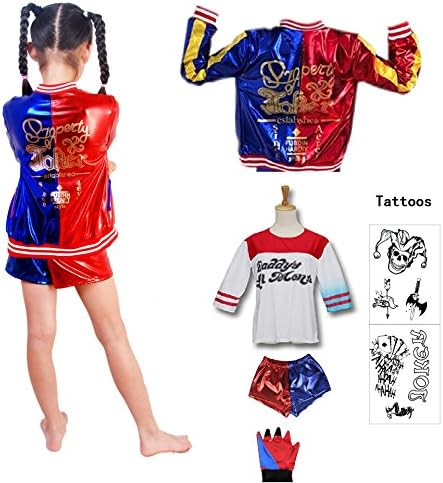 SUPETE Kids Girls Coat Shorts Tops Set Halloween Costume T-shirt Jacket Shorts Kids Sizes Cosplay Clothes For Childrens (Red / Blue Print, S=110CM(4-6Years))