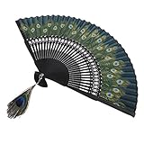 china stoffe online Material: Bambus, Stoff Prettyia Damen Handfächer Fächer Chinesischer Pfau Federn Stoff Fächer Klappfächer Dekofächer Bambus Holz Sommer Feste Party Hochzeit Hand Fan Tanzarbend Karneval Fasching - Dunkelblau