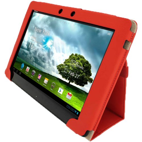 igadgitz ‚Portfolio‘ Rot PU Leder Tasche Schutzhülle Hülle Ledertasche Lederetui Etui Case für Asus Eee Pad Transformer & Keyboard Dock TF300 TF300T TF300TG & TF300TL 10.1″ Android Tablet - 3