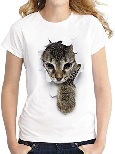 Dihope T Shirt Graphic Cat Print Casual Cotton Blend Short Sleeve T Shirts for Women Crewneck
