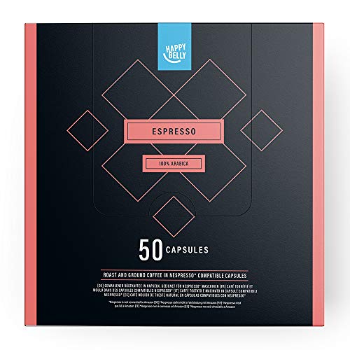 Marchio Amazon - Happy Belly Espresso Caffè UTZ tostato e macinato in capsule, compatibili Nespresso, 50 capsule