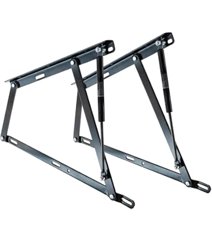 SAZ Spring Fittings with Spring Folding Holder 60° Folding Fittings with 2 Tension Springs, Matt Steel, 1 Set, Hinges for Folding Sunbeds and Beds with Bed Trays