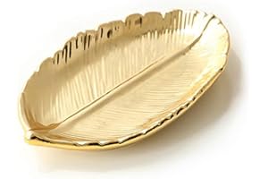 LEPENDOR Ceramic Plate Jewelry Tray Jewelry Holder Display - Ring Dish - Organizer for Keys - Phone - Watch - Wallet -Trinket - Best Wedding/Birthday (Gold Leaf)