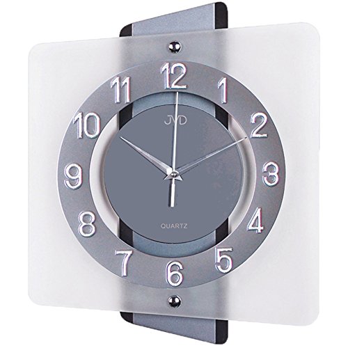 JVD N20133.1 Wanduhr Quarz analog silbern grau modern eckig mit Glas