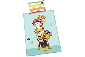 Herding Set di Biancheria Paw Patrol, Made in Green, Federa 40 x 60 cm con Chiusura a Busta, Copripiumino 100 x 135 cm, Con Zip, 100% Cotone/Renforcé