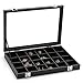 Produktbild 24 Fächer Damen Schmucklade Schmuckkasten Halskette Vorlagebrette Ring Ohrringe Display Etui Box Schatulle mit Glasdeckel PU Faserplatten