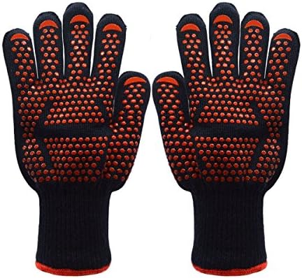 PULNDA 932°F Extreme Heat Resistant Gloves, BBQ Grilling Cooking Gloves, Smoker &amp; Kitchen Accessories,Heat Proof Oven Gloves Set -1 Pair (Red)