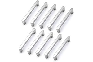 DRENKY 10 unità Maniglie per armadietti in acciaio inossidabile Manopole per porte Sivler Maniglia per mobili con vite per cassetti Mobili per mobili da cucina Decorazioni per la casa, distanza fori 128 mm