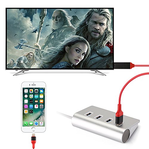 Lenuo 8 pin 2M Kabel für iPhone 6 6S 5S 5 HDMI HDTV AV Adapter auf HDMI 1080p Stecker 6,56ft Apple Lighting cable zum HDMI (rot) - 5