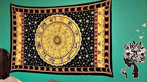 Zodiac Indian Cotton Tapestry Wall Hanging Decor Bohemian Twin Tapestries 84″… - 2