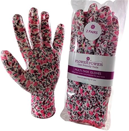 2 Pairs Ladies Gardening Gloves - Lightweight and Durable Work Gloves for Garden and Household Tasks - Ideal Gardening Gift for Women. (Small, Candy Pink Floral)