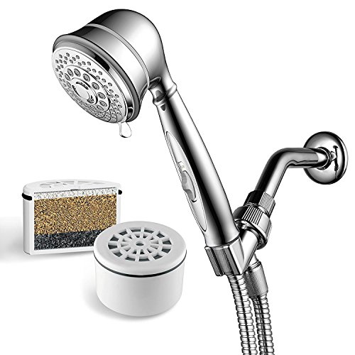 Hotel SpaAquaCare by 7-Setting Filtered Handheld Shower Head with Patented ON/Off Pause Switch and 3-Stage Shower Filter Cartridge Inside 4 Inch