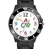 Taffstyle Kinder Armbanduhr Silikon Sportuhr Bunte Sport Uhr Kinderuhr Lernuhr Zahlen ABC Motiv Analog Schwarz