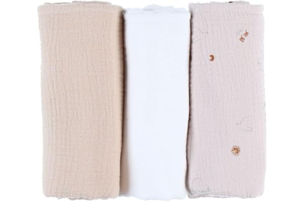 Noukie's - Lot de 3 Langes Bali, Moka & Snow - Mousseline Bio - Ecru/Taupe - Motifs Colombes