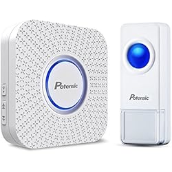 Sonnette de Porte Potensic, Carillon sans Fil Électrique Sonnette Étanche Portable Sonnerie Portée de 300M avec 52 Mélodies