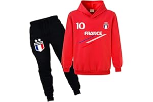 Forlcool Ensemble deux pièces sweat à capuche et pantalon de sport de football pour enfants France 2 étoiles