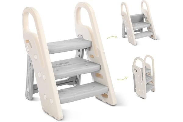 Onasti Marche Pied Pliable pour Enfant, Marchepied 3 Marches pour bébé, Marchepieds Hauteur réglable pour Chambre de bébé Rehausseur Stable, Multifonction et Antidérapant (Gris)