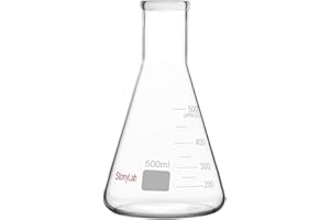 stonylab 1-Paquete 500ml Matraz Erlenmeyer de Boca Estrecha, Erlenmeyer Flasks de Cristal de Pared Gruesa con Borde de Alta Resistencia - (500ml Ajusta con el Tapón de Goma StonyLab 8#)