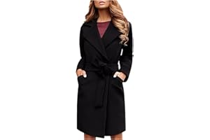 BIBOKAOKE Damen Mantel Elegant Revers Winter Mantel Lang Wollmantel Trenchcoat Warm Frauenmantel Business Blazermantel mit Taschen und Gürtel Lose Outwear Herbst Winter Übergangsjacke