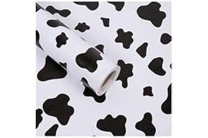 TAOGIFT Self Adhesive Vinyl White Black Cow Print Contact Paper Shelf Liner for Dresser Drawer Cabinets Table Furniture Walls Crafts Decal Removable 17.7x117 Inches