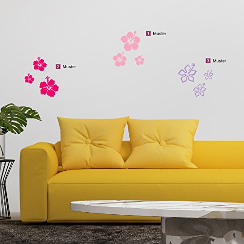 Wandkings Wandtattoo „Hibiskusblüten“ – 3 Stück im Set – verschiedene Motive und Farben wählbar – MOTIV 1 / Farbe PINK - 2