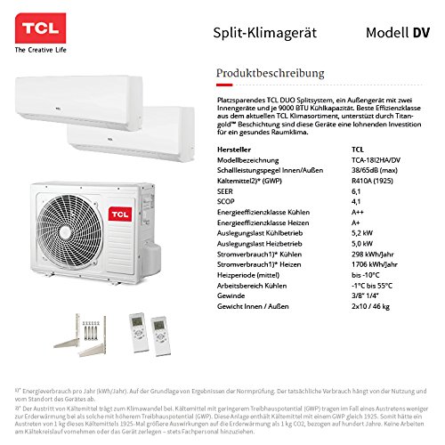 TCL Dual Split Klimaanlage 18000 BTU Multi Inverter Klimagerät A++/A+ Titangold Kältemittel vorgefüllt TCA-18I2HA/DV - 3