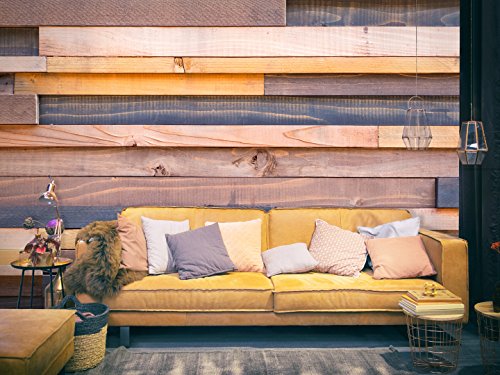 FOTOTAPETE 350×245 cm – VLIES TAPETE PREMIUM – PROFI QUALITÄT – 3 Farben zur Auswahl – Top moderne Wanddeko – Wandbilder XXL – Riesen Wandbild – Top Design Tapete – Neue exklusive Edition mit noch besser Druckauflösung – Deutsches Premium Vlies – Bretter holz Textur braun rosa grau f-B-0045-a-b - 2