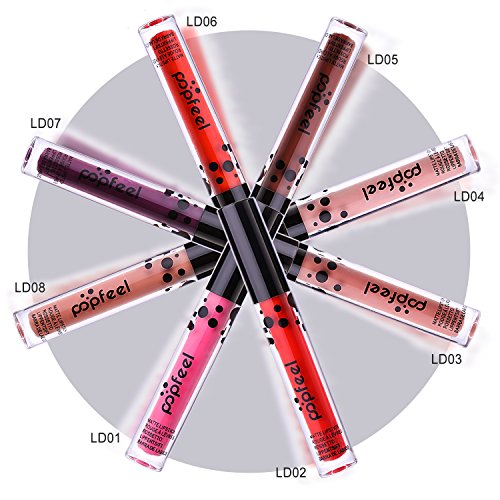 VALUE MAKERS® Matte Liquid Lipsticks, Set aus 8 verschiedenen Farben mit Aufbewahrungstasche – wasserfest, langanhaltend, cremig – 8er Pack Lippenstifte - 7