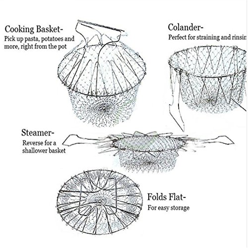 Chef-Kochen, Bratkorb Netz,Edelstahl Faltbare New Küchenhilfe 9.4 x 5.5in Professionell für Easy Fry, Dampf, Spülen, Strain und Lagerung, Kochen Korb - 2