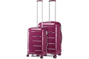 Kono Lightweight Polypropylene 2 Piece Luggage Set 20" Carry-on Hand Cabin Luggage + 24" Medium Suitcase with TSA Lock and YKK Zipper (Purple)