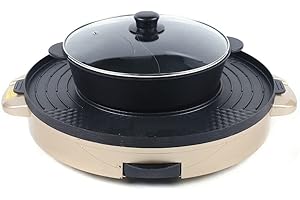 KinHall Elektrische Hot Pot BBQ 2 in 1, 2200W Doppelte Trennung Haushalts-Hot-Pot 44CM Backform-Grillpfanne Keramische Beschichtung Rauchfreier