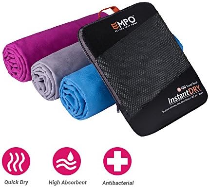 Microfibre Travel Towel with zip carry bag Large, EMPO® [140cm x 80cm]-LIFETIME WARRANTY-Super Absorbent Quick Dry, Compact & Lightweight, Maximum Comfort-Perfect for swimming, yoga, gym, camping