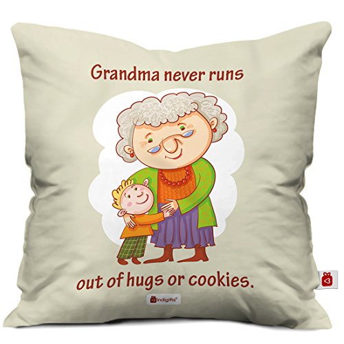 Indigifts Grandparents Special Never Ending Grandma Love Grey Cushion Cover 12x12 inch with Filler - Gift for Grandmother-Dadi-Birthday-Anniversary