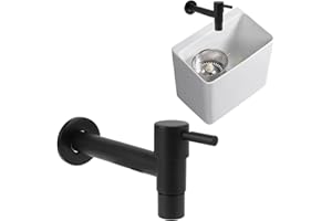 Tissting Kaltwasserhahn Wandmontage Mop Pool Kaltwasser Wasserhahn G1/2 Schwarz Edelstahl Gebürstetes Moderner Spültischarmatur Waschtischarmatur für Badzimmer Balkon Garten